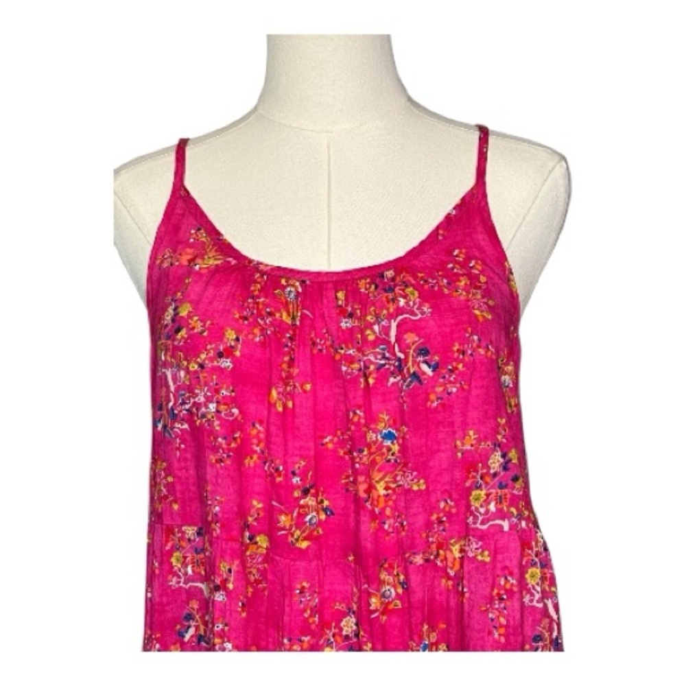 🆕 NWOT women’s hot pink multicolor floral tiered maxi dress | pockets | size S - Picture 2 of 9